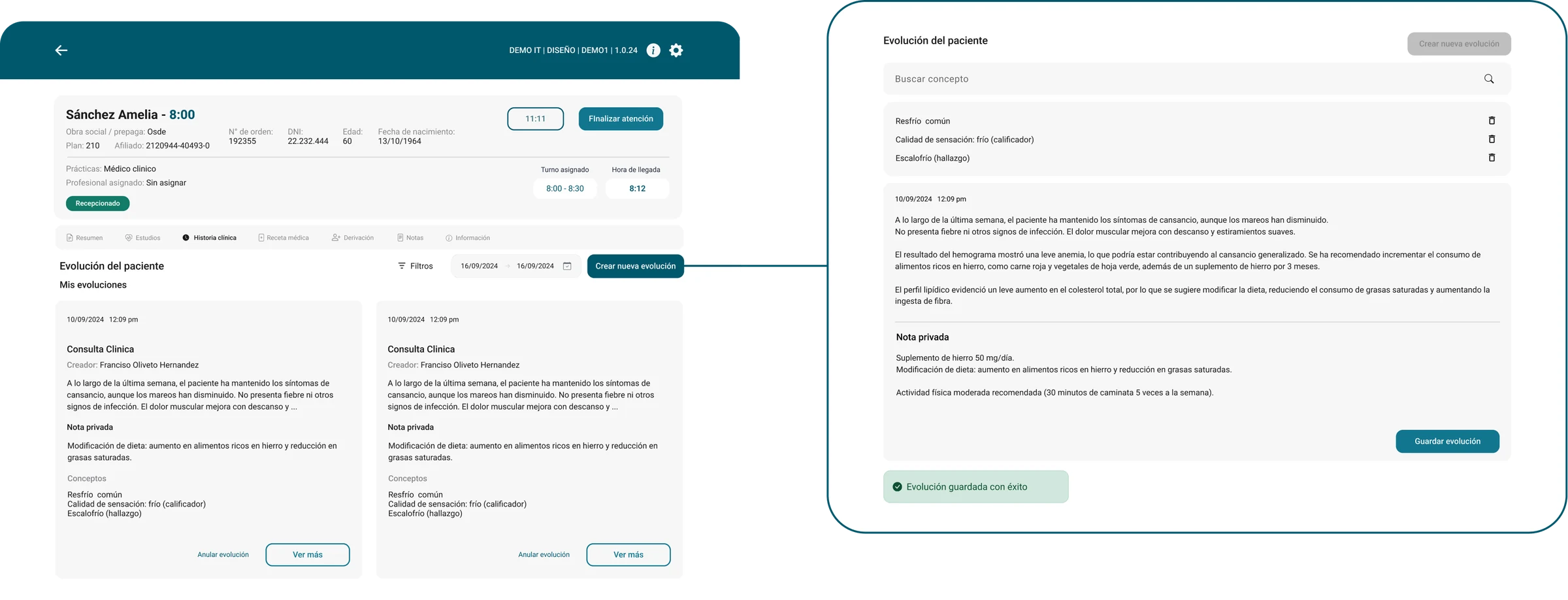 Biblioteca de conceptos en la historia clínica